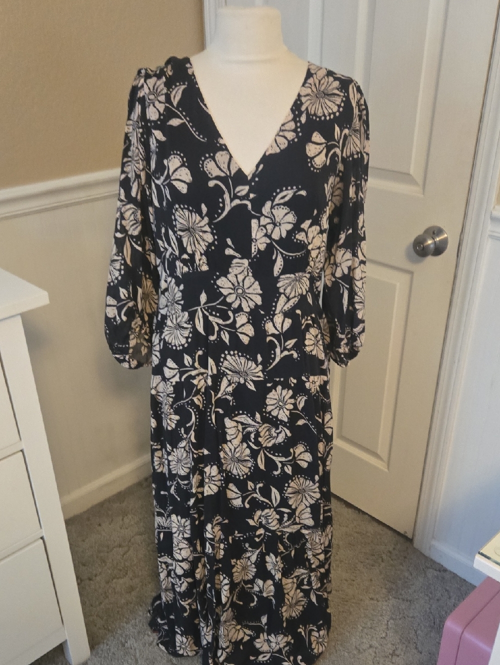 Z Supply Navy Maxi Dress with Cream Floral Design